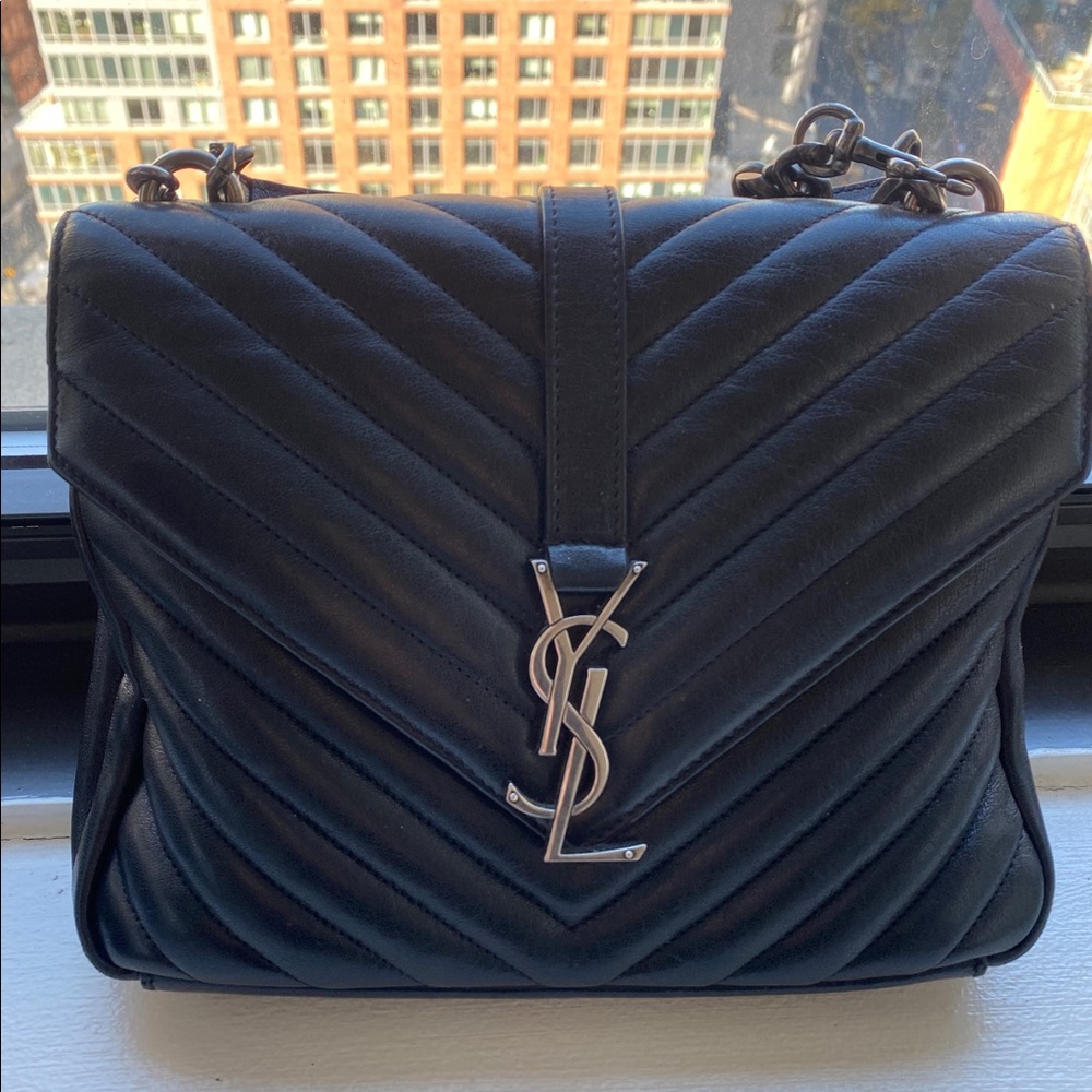 100% Authentic Saint Lauren college bag in black.